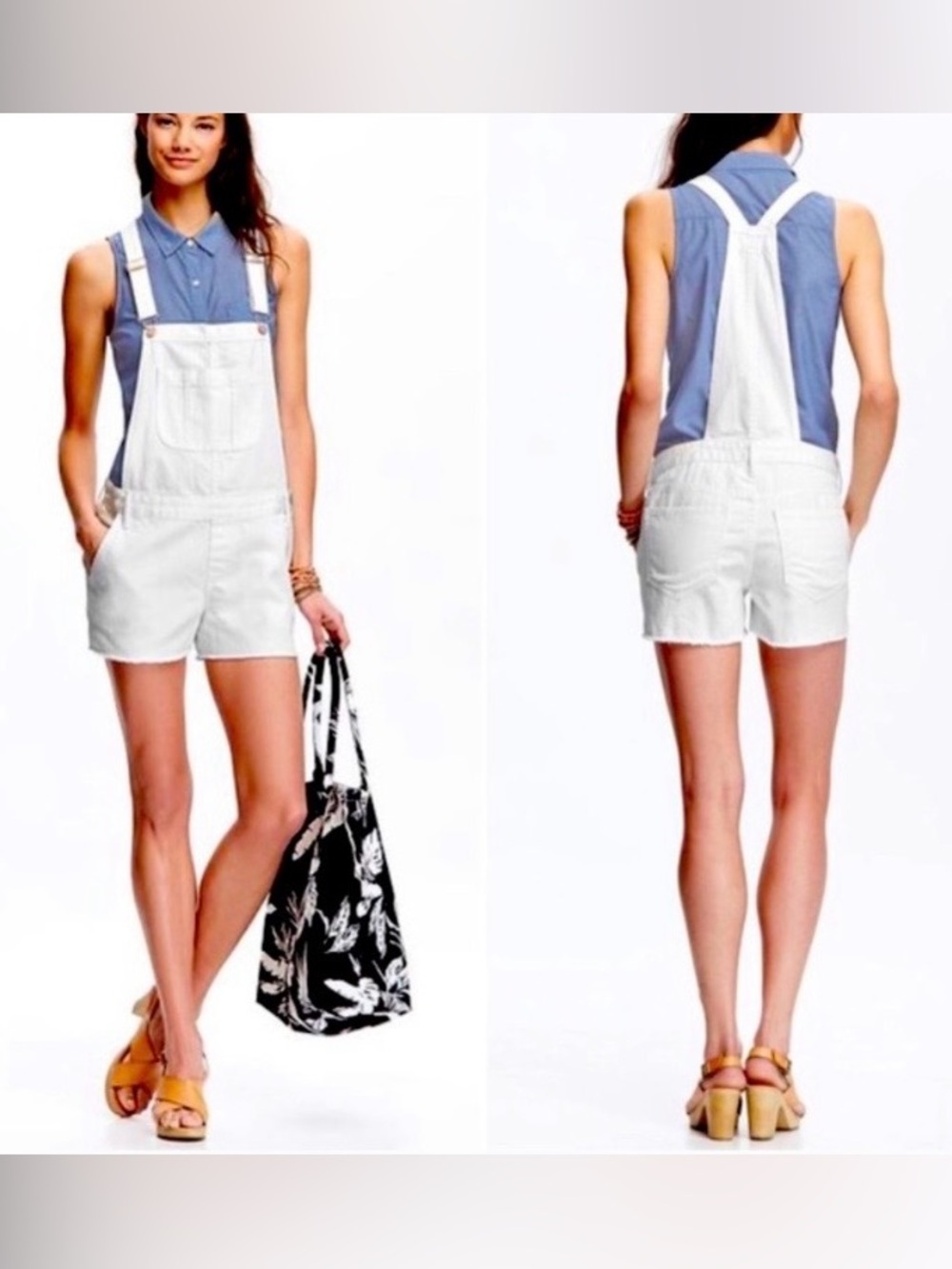 Overalls Old Navy Womans White Denim Short overalls with frayed bottoms.  LARGE